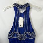 Laurence Kazar VTG  Plus‎ Size XXL Dress Royal Blue Beaded Halter Keyhole Maxi E Photo 5