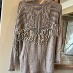 Cozy Sweater Fringe Western V Neck Rodeo Acrylic Wool Womens S Oversized Tan Photo 13