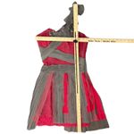 BCBGMAXAZRIA Runway Pink Lace Gray Mesh Ribbon Floral One Shoulder Dress Size 0 Photo 2