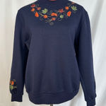 Bonworth Vintage  Sweatshirt‎ Womens Small Embroidered Fall Leaves Pullover Blue Photo 0