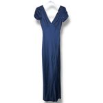 Lulus NWOT Epitome Of Romance Navy Blue Satin V-Neck Puff Sleeve Maxi Dress XXS Photo 1