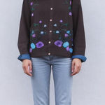 Vintage Embroidered Jean Jacket with Floral Design Purple Size M Photo 0