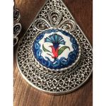 DGS Sterling Silver 925 Filigree Handpainted Ceramic Ring & Pendant Sz 6.5 Photo 5