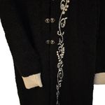 Womens Alpaca Wool Floral Embroidery Long Sweater Cardigan Heart Clasps Peru LRG Black Size L Photo 2