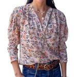 CAbi Marni Abstract Print Long Sleeve Popover Blouse Women’s Size Medium Photo 0