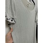 ECI  Woman Silver Shimmer Short Sleeve Blouse with Black Beaded Trim - Size 20 Photo 3