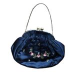 Antique Navy Blue Silk Embroidered Floral French Evening Bag Clutch Photo 6