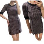 Juicy Couture Geo Knit Dress Front Slits Short Sleeve Mini Navy Pink Size Medium Photo 2