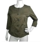 J. Jill Button Front Jacket Collarless Women Size 12 3/4 Sleeve‎ Moss Green New Photo 9