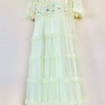 Ivy City Co Pale Yellow & Green Beaded Embellished Floral Tulle Tiered Dress. Photo 0