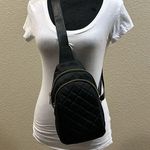 NWT Faux Leather Quilted Front Crossbody Bag Black Photo 0