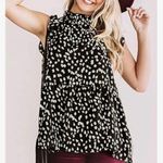 Women’s Casual Floral Print Cap Sleeve Ruffle Neck Loose Babydoll Shirt Black Size L Photo 2