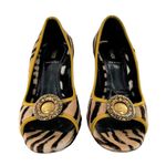 Fendi Vintage Brown Tiger Stripe Print Calf Hair Open Toe Heels Pumps Size 38 Photo 2