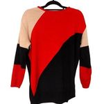 American Vintage KL Collection Vintage Size Medium M Acrylic Vintage Block Print Red Beige Black Photo 0