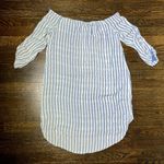 Cloth & Stone Blue and White Stripe Off Shoulder Shirt Dress Photo 9