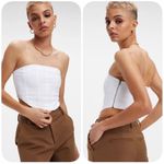 Good American Y2K Poplin Corset Crop Top 3 Large White Strapless Stretch Zipper Photo 2