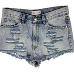 ZARA Womens Shorts Size 4 Distressed Light Wash Denim High Rise Cutoff Festival Photo 0