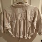 BDG Cropped Linen Cream And White Collared Top Photo 1