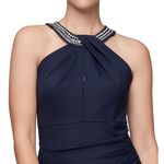 Alex Evenings  Compression Scuba Beaded Halter Sheath Dress Navy Blue‎ 10 Photo 2