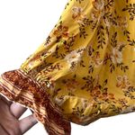 Umgee Boho Yellow Floral Print Maxi Dress V Neck Long Sleeve Tie Back High Low Photo 4