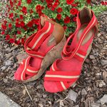 Merona Wedges Red Sandals Platform Cork Heel Womens 7.5 Photo 1