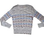 Vintage College Town Chevron Striped Scoop Neck Long Sleeve Lightweight Sweater Tan Photo 1