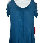 Jennifer Lopez  Blue Studded Sexy Criss Cross Cut Out Short Sleeve Top S NEW Tags Photo 0