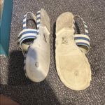 Kate Spade  Blue and White Striped Sandals with Gold Accents Photo 2