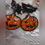 Halloween Pumpkin and Bat Beaded sequins Earrings Black Photo 2