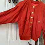 Vintage Crimson Rust Red Suede Leather Bomber Jacket Size L Photo 4