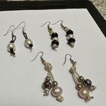 Lot Of 3 Pretty Silver Tone Faux Pearl Beaded Bead Dangle Drop Pierced Earrings Photo 0