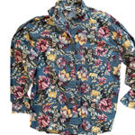 Krazy Kat  vintage retro blue‎ floral women's button down size small 100% cotton Photo 0