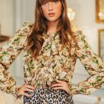 Manoush Dainty Ethereal Romantic Ruffle Button Down Shirt Rose Garden Bow 6 Tan Size 38 Photo 0