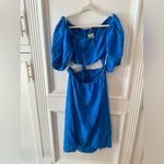 Farm Rio Blue Off-Shoulder Linen Midi Knot Dress Cutout Size L NWT Photo 10