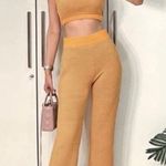 ZARA Orange & Brown Knit Crop Tank & Straight Leg High Rise Pants Matching Set M Photo 4