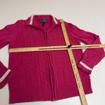 Ralph Lauren Lauren  Cardigan Womens Large Pink Cable Knit Zip Up Sweater Preppy Photo 4