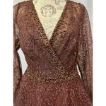 Mac Duggal  Embellished Illusion Long Sleeve V-Neck Gown Chocolate 12 Photo 10