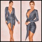 House Of CB ππ Annukka Graphite Sparkle Wrap Dress ~ Metallic Silver XS NWOT Photo 2