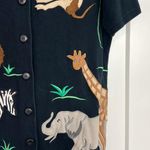 Bechamel Medium Black Animal Embroidered Button Down Short Sleeve Cardigan Photo 6