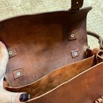Handmade 70s VTG  Leather Box Purse Brown Buckle Handle Adjustable Strap Satchel Photo 8