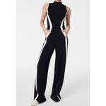 Spanx  AirEssentials Mock Neck Striped Track Jumpsuit Very Black Wide Leg Romper Photo 7