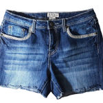 Earl Jean Blue Denim Shorts Size 10 Distressed Raw Hem Contrast Stitching Photo 0