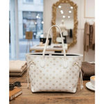 Skull Print White Tote Bag Gold Tone Hardware Cinch Sides Photo 3