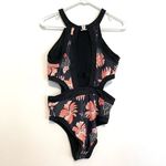 NEW NWT HOLIPICK High Neck One Piece Cutout Swimsuit Black Coral Tropical Floral Size M Photo 9