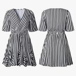 Pretty Garden Casual Summer Stripped Dress Short sleeve Wrap V neck Ruffle Hem Multiple Size M Photo 1