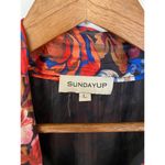 SundayUp Long Sleeve Dress Metallic Stripe Floral Front Tie Pussybow EUC Red Size L Photo 4