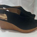 Anthropologie Women’s Black Suede Wedge Sandal Size 10 Bows Wood Heel NEW Photo 3
