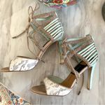 Dolce Vita Hexen Mint & Tan Lace Up Caged Animal Print Snakeskin Heels Size 7.5 Photo 2