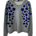 J.Crew Sweatshirt Women L Gray Blue Embellished Flower Appliqué Preppy Casual Size L Photo 0