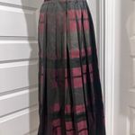 Joan Rivers Vintage Plaid Silk Skirt Burgundy Black Pleated Long Skirt Photo 1
